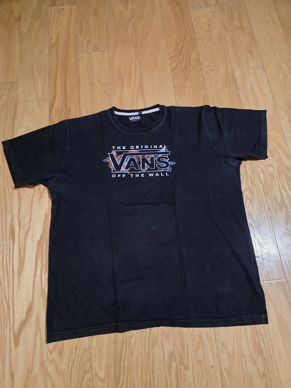 Vans Off The Wall Black Short Sleeve T-Shirt with Multicolor Logo Men's Size L